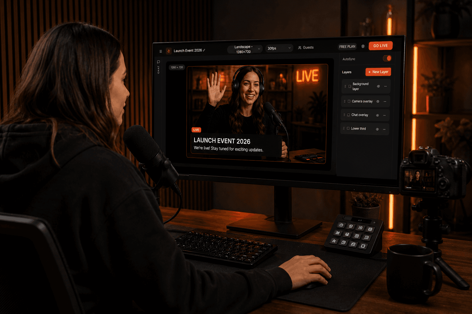 Producer configuring a live stream in a studio interface